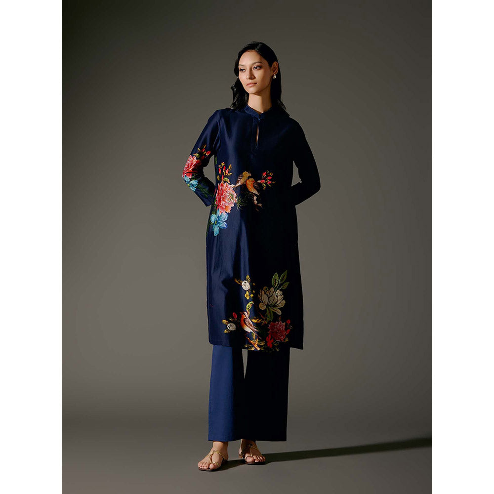 Rohit Bal Blue Chanderi Print Kurta with Pant (Set of 2)