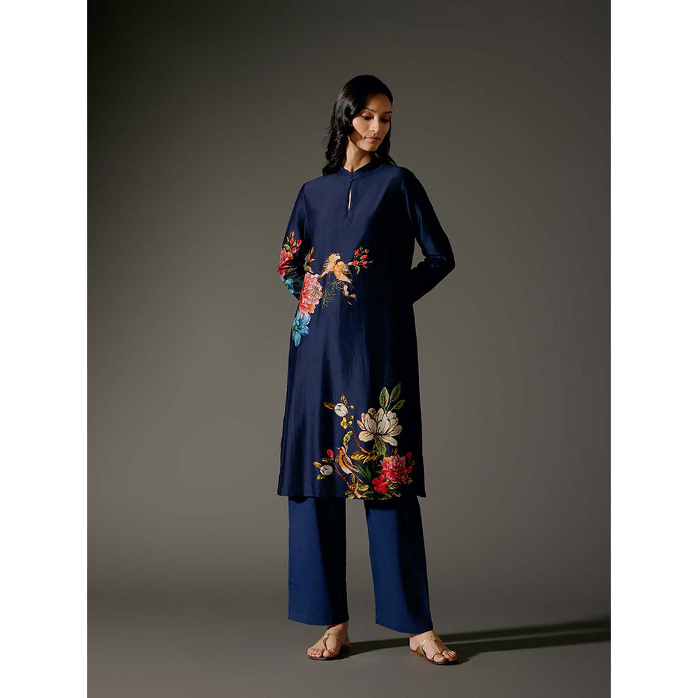 Rohit Bal Blue Chanderi Print Kurta with Pant (Set of 2)