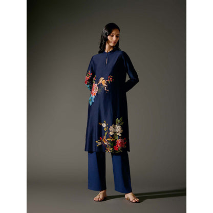 Rohit Bal Blue Chanderi Print Kurta with Pant (Set of 2)