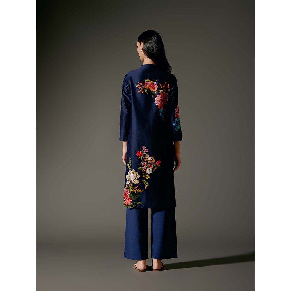 Rohit Bal Blue Chanderi Print Kurta with Pant (Set of 2)