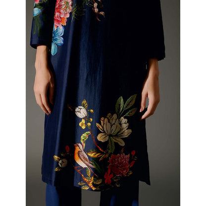 Rohit Bal Blue Chanderi Print Kurta with Pant (Set of 2)