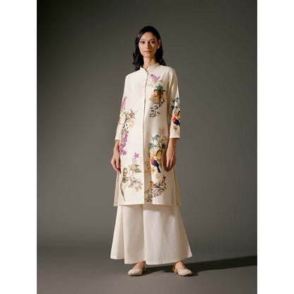 Rohit Bal Ivory Chanderi Print Kurta with Palazzo (Set of 2)