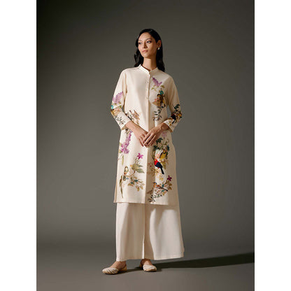 Rohit Bal Ivory Chanderi Print Kurta with Palazzo (Set of 2)