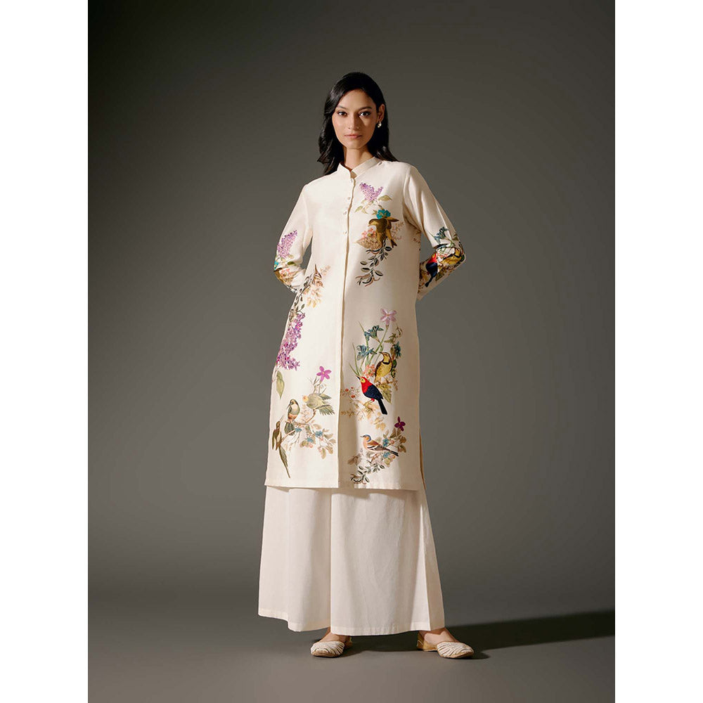 Rohit Bal Ivory Chanderi Print Kurta with Palazzo (Set of 2)