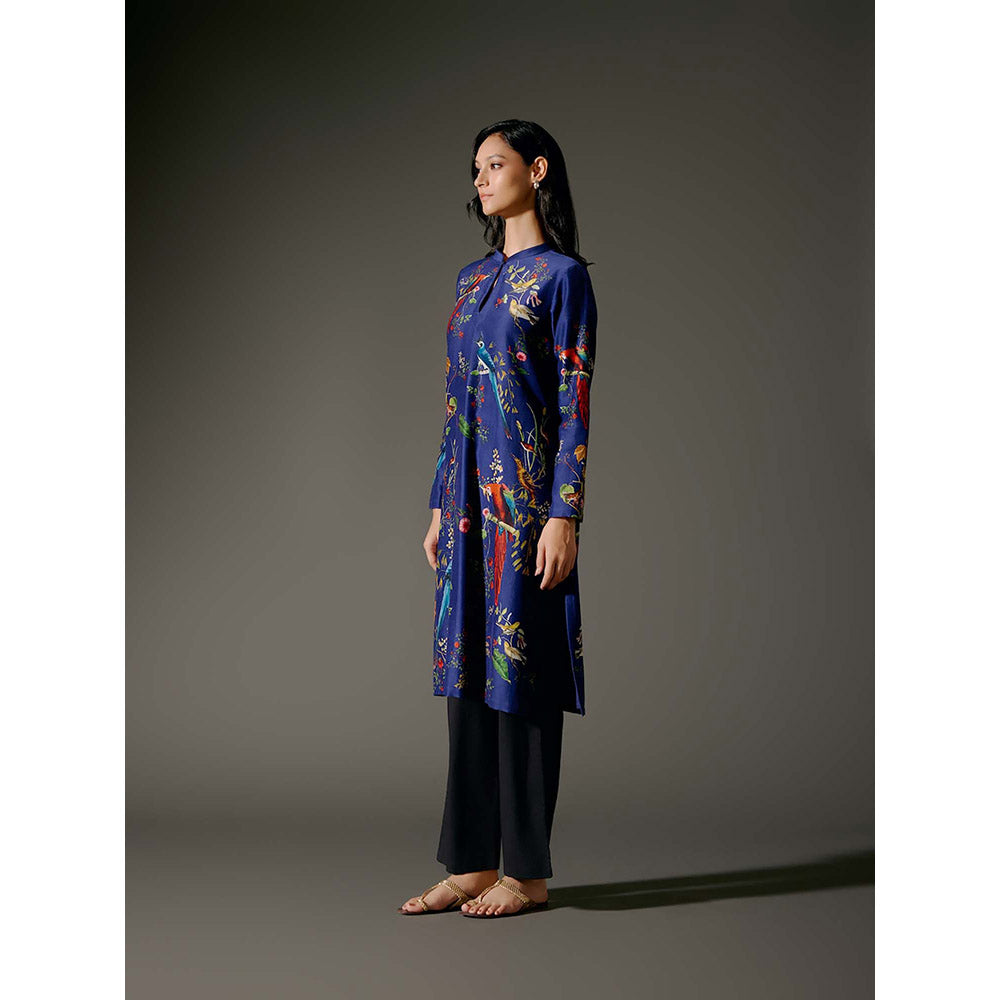 Rohit Bal Blue Chanderi Print Kurta with Pant (Set of 2)