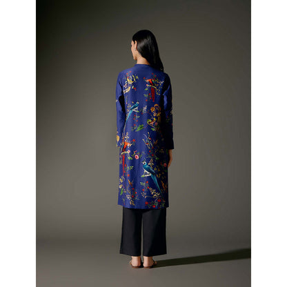 Rohit Bal Blue Chanderi Print Kurta with Pant (Set of 2)