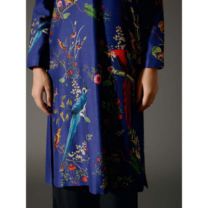 Rohit Bal Blue Chanderi Print Kurta with Pant (Set of 2)