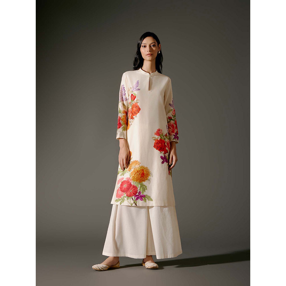 Rohit Bal Ivory Chanderi Print Kurta with Palazzo (Set of 2)