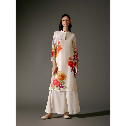 Rohit Bal Ivory Chanderi Print Kurta with Palazzo (Set of 2)