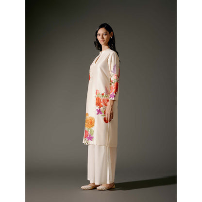 Rohit Bal Ivory Chanderi Print Kurta with Palazzo (Set of 2)
