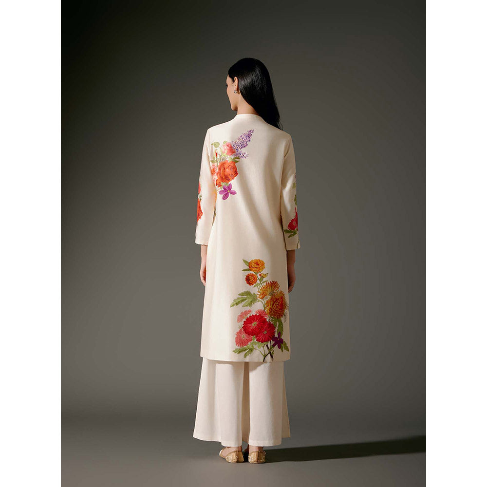 Rohit Bal Ivory Chanderi Print Kurta with Palazzo (Set of 2)