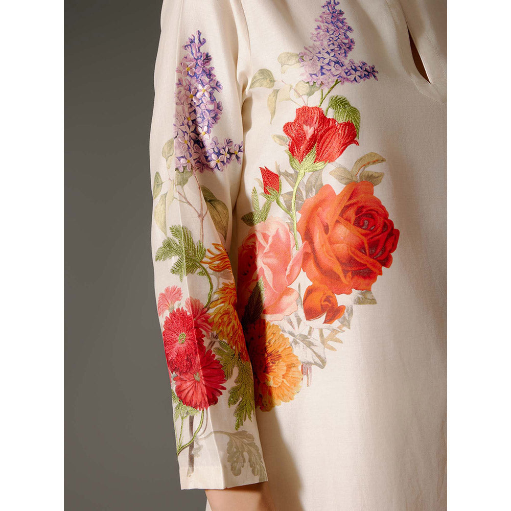 Rohit Bal Ivory Chanderi Print Kurta with Palazzo (Set of 2)