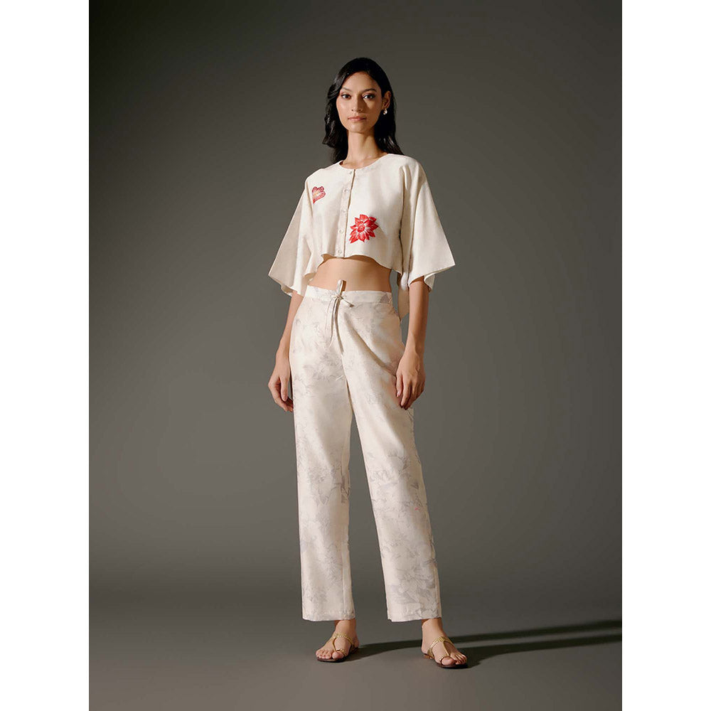 Rohit Bal Beige Chanderi Digital Print Crop Shirt with Pant (Set of 2)