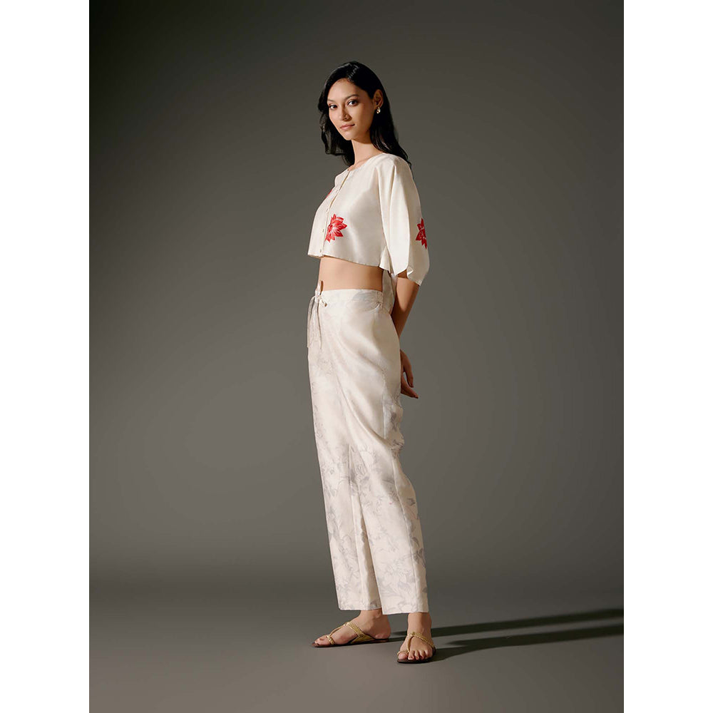 Rohit Bal Beige Chanderi Digital Print Crop Shirt with Pant (Set of 2)