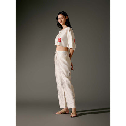 Rohit Bal Beige Chanderi Digital Print Crop Shirt with Pant (Set of 2)