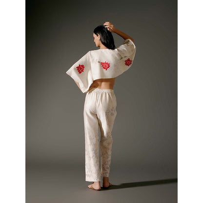 Rohit Bal Beige Chanderi Digital Print Crop Shirt with Pant (Set of 2)