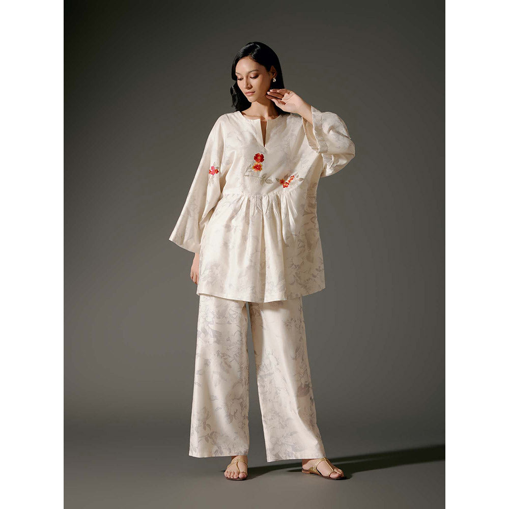 Rohit Bal Ivory Chanderi Print Top with Palazzo (Set of 2)