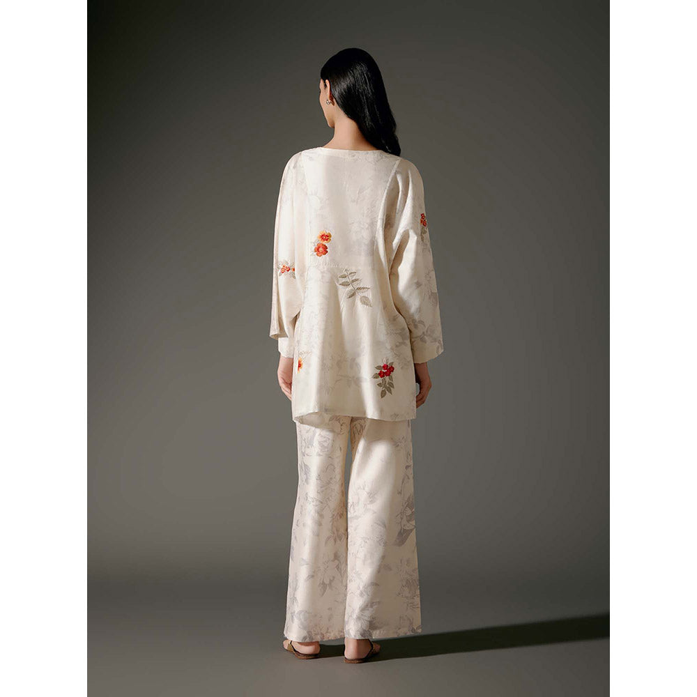 Rohit Bal Ivory Chanderi Print Top with Palazzo (Set of 2)