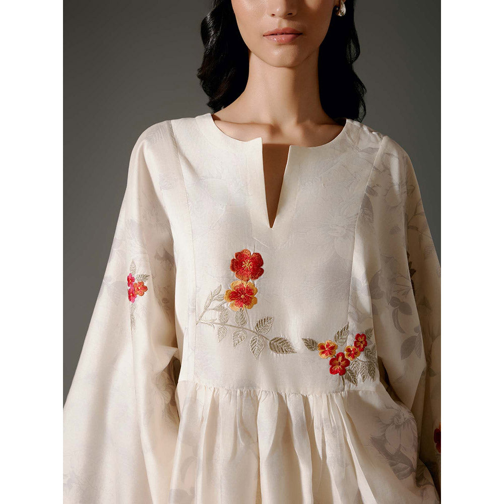 Rohit Bal Ivory Chanderi Print Top with Palazzo (Set of 2)