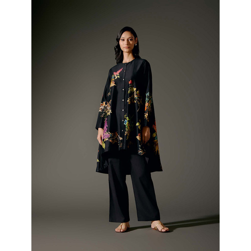 Rohit Bal Black Flared A-Line Kurta with Pant (Set of 2)