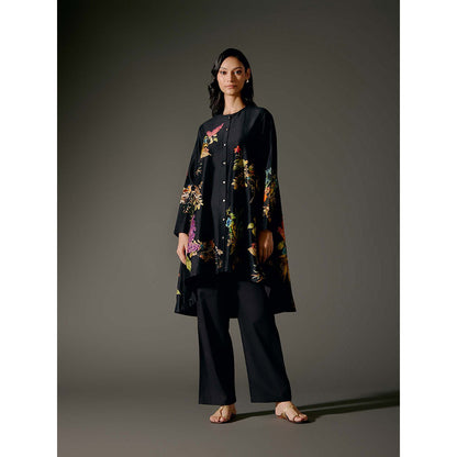 Rohit Bal Black Flared A-Line Kurta with Pant (Set of 2)