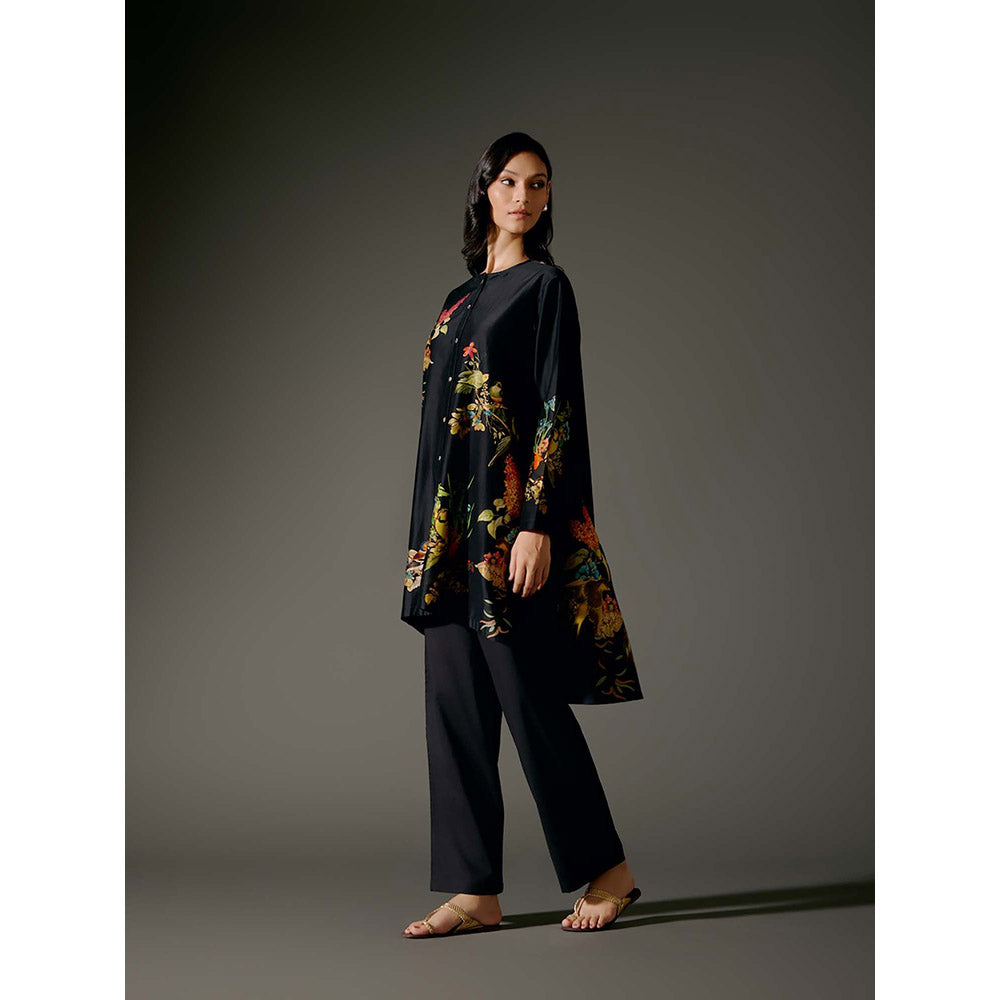 Rohit Bal Black Flared A-Line Kurta with Pant (Set of 2)