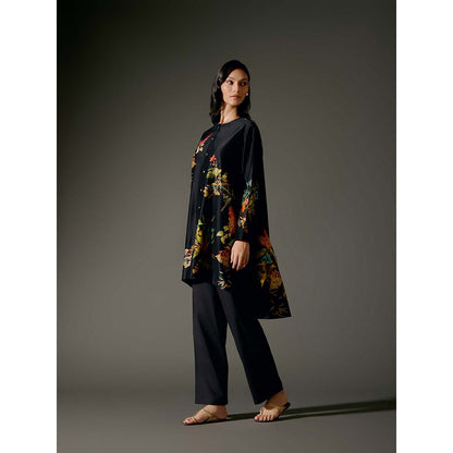 Rohit Bal Black Flared A-Line Kurta with Pant (Set of 2)