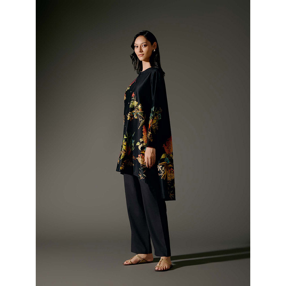 Rohit Bal Black Flared A-Line Kurta with Pant (Set of 2)