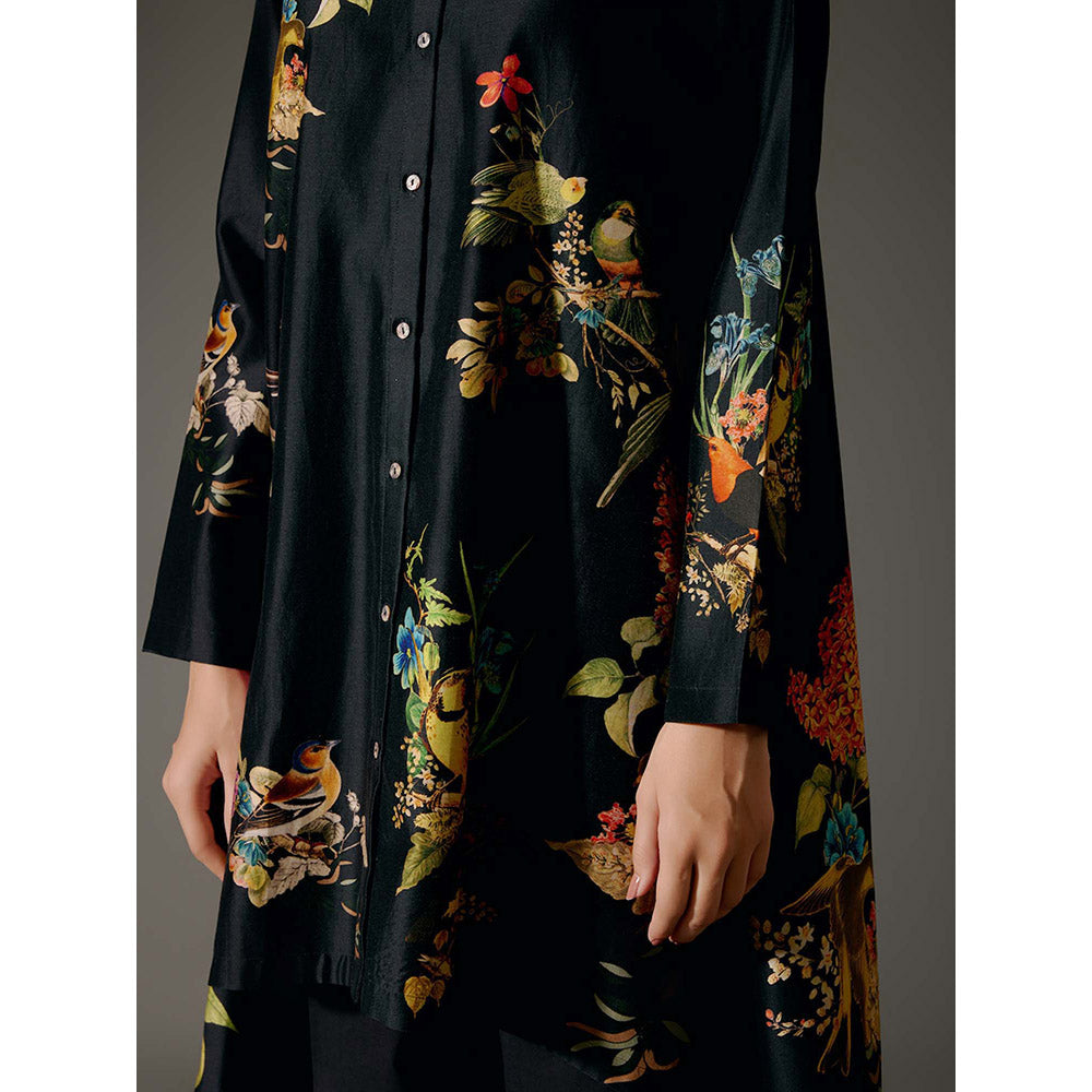 Rohit Bal Black Flared A-Line Kurta with Pant (Set of 2)