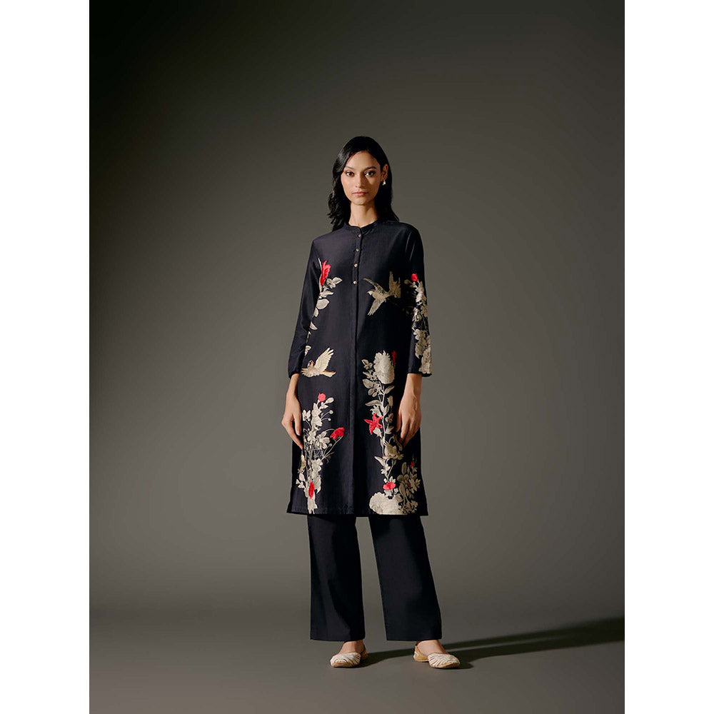 Rohit Bal Black Chanderi Print Kurta with Pant (Set of 2)