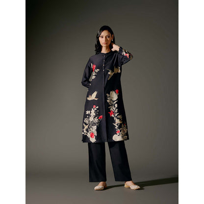 Rohit Bal Black Chanderi Print Kurta with Pant (Set of 2)