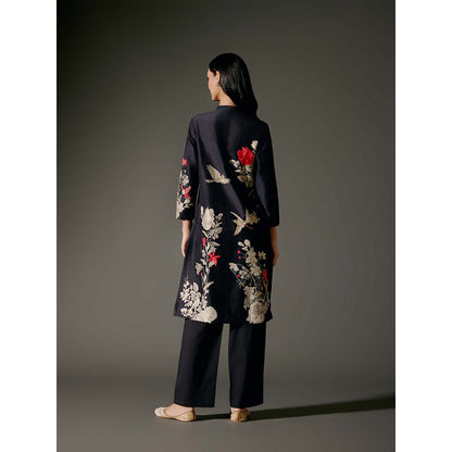 Rohit Bal Black Chanderi Print Kurta with Pant (Set of 2)