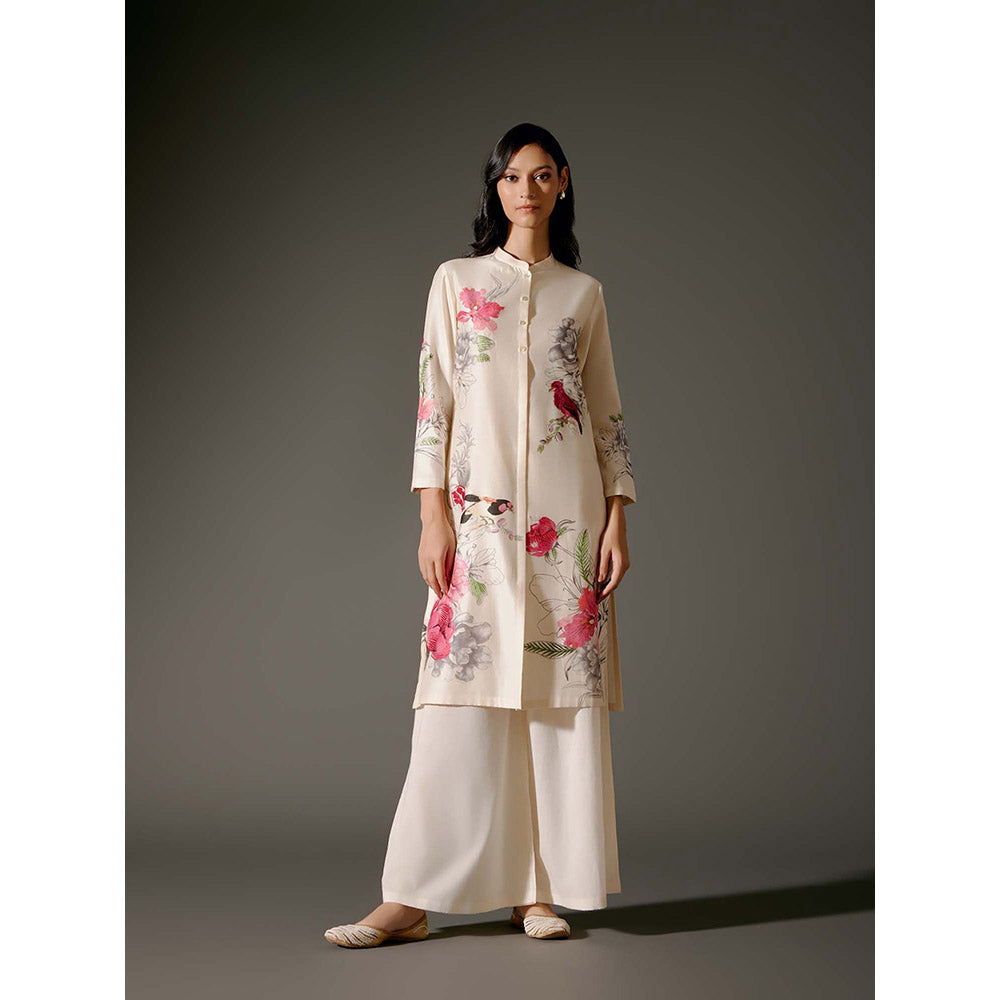 Rohit Bal Ivory Chanderi Print Kurta with Palazzo (Set of 2)