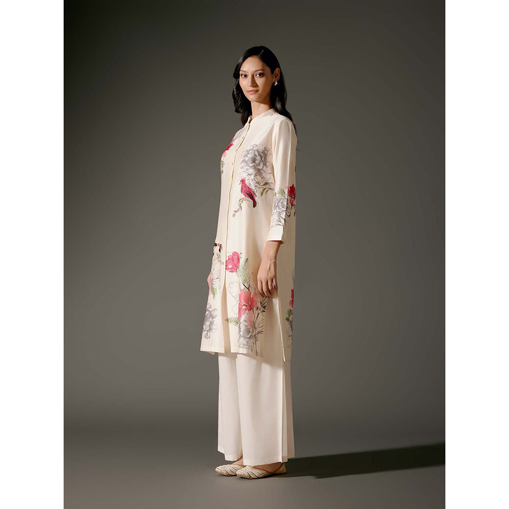Rohit Bal Ivory Chanderi Print Kurta with Palazzo (Set of 2)