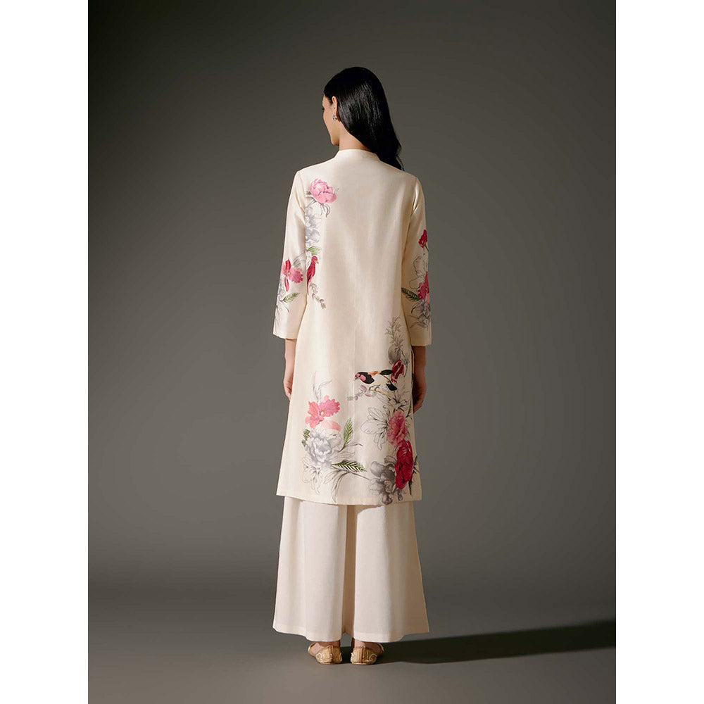 Rohit Bal Ivory Chanderi Print Kurta with Palazzo (Set of 2)