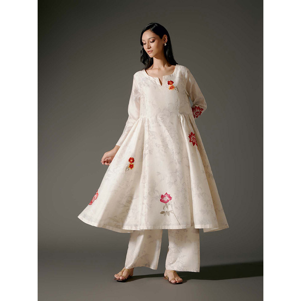 Rohit Bal Ivory Flared A-Line Kurta with Palazzo (Set of 2)