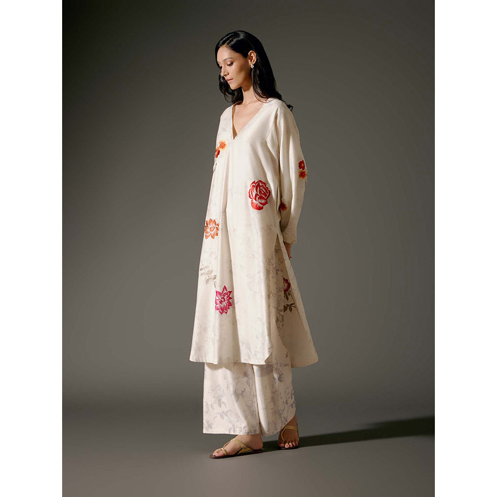 Rohit Bal Ivory Flared A-Line Kurta with Palazzo (Set of 2)