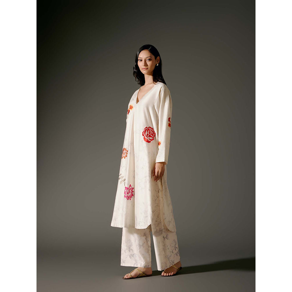 Rohit Bal Ivory Flared A-Line Kurta with Palazzo (Set of 2)