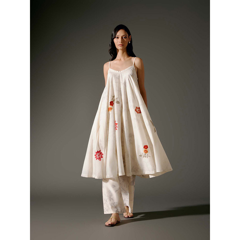 Rohit Bal Ivory Flared A-Line Kurta with Pant (Set of 2)