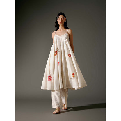 Rohit Bal Ivory Flared A-Line Kurta with Pant (Set of 2)