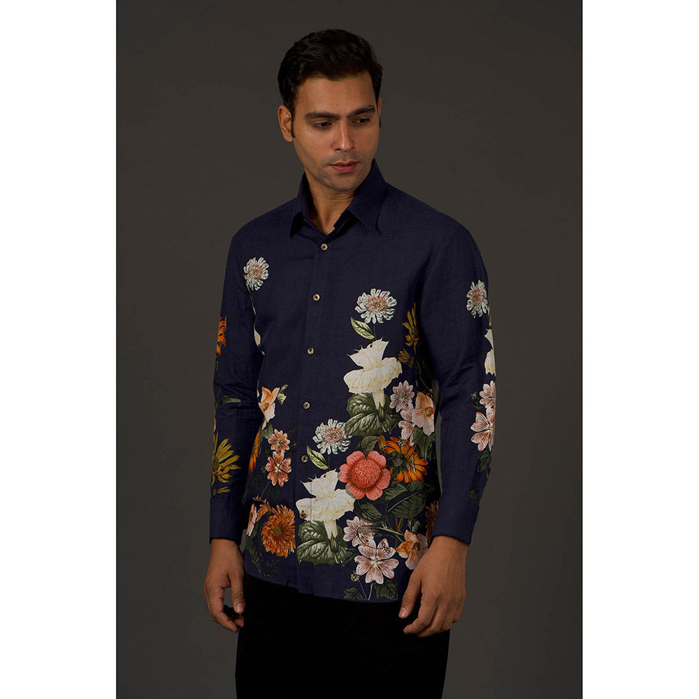 Rohit Bal Navy Blue Printed Men's Shirt
