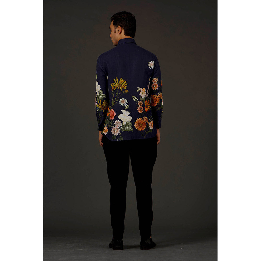 Rohit Bal Navy Blue Printed Men's Shirt