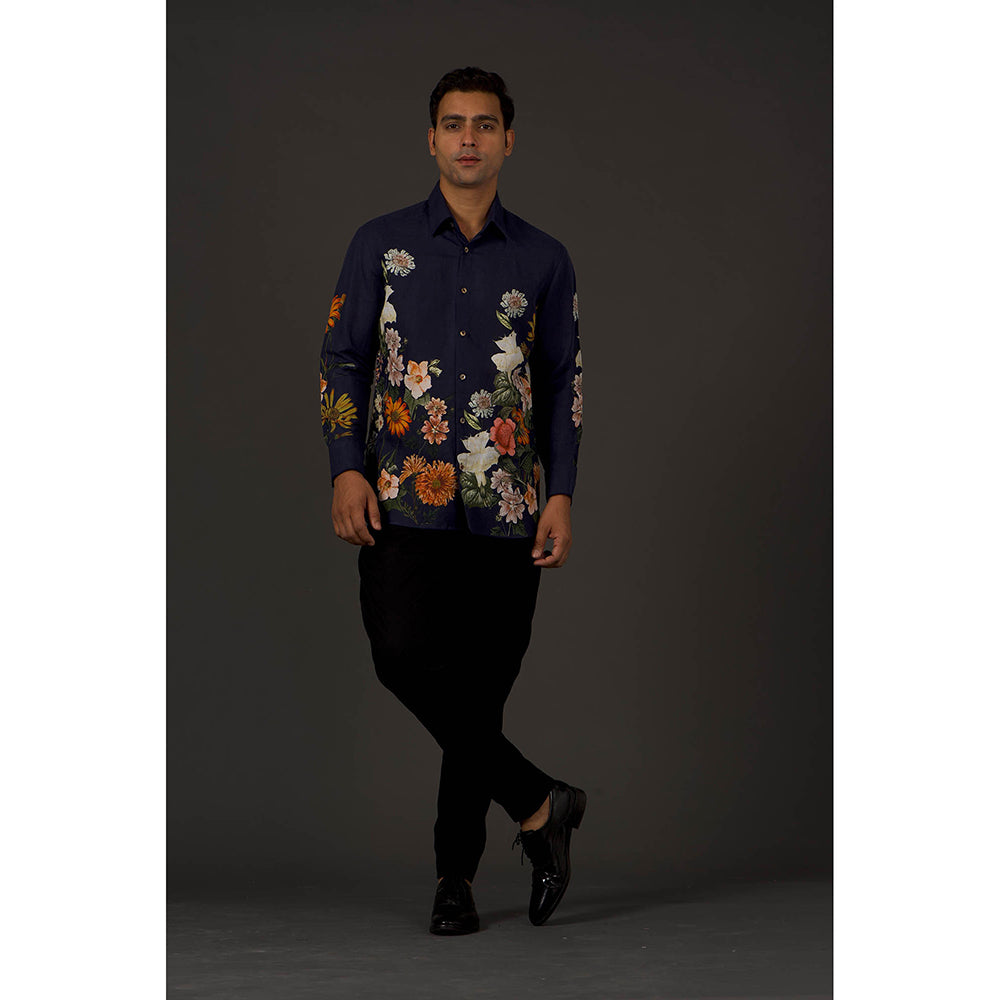 Rohit Bal Navy Blue Printed Men's Shirt