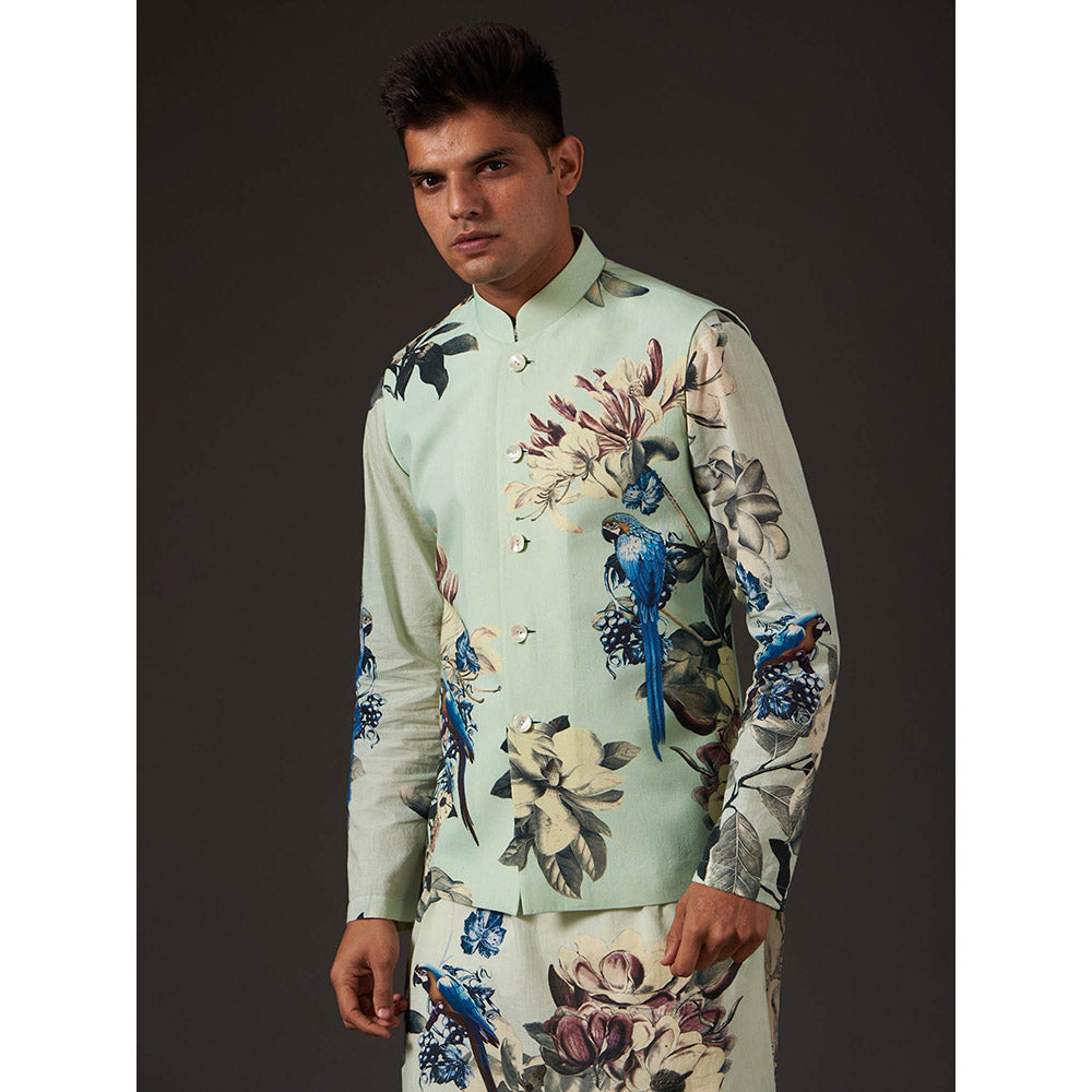 Rohit Bal Sea Green Floral Digital Printed Nehru Jacket