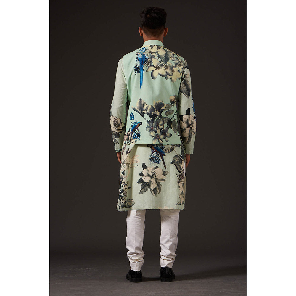 Rohit Bal Sea Green Floral Digital Printed Nehru Jacket
