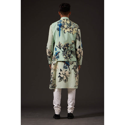 Rohit Bal Sea Green Floral Digital Printed Nehru Jacket