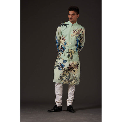 Rohit Bal Sea Green Floral Digital Printed Nehru Jacket