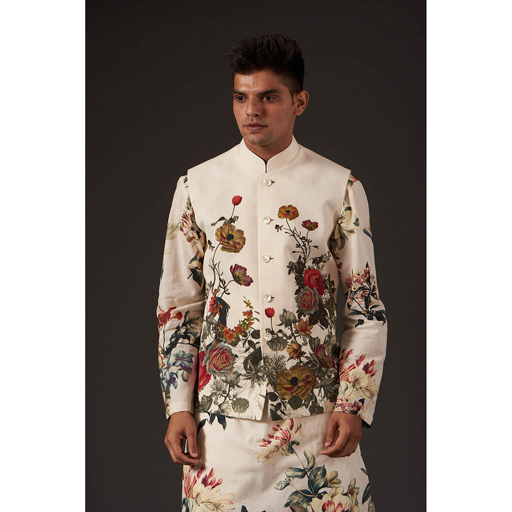 Rohit Bal Ivory Floral Digital Printed Nehru Jacket