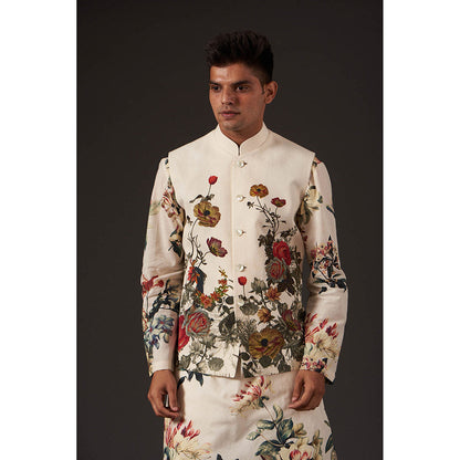 Rohit Bal Ivory Floral Digital Printed Nehru Jacket