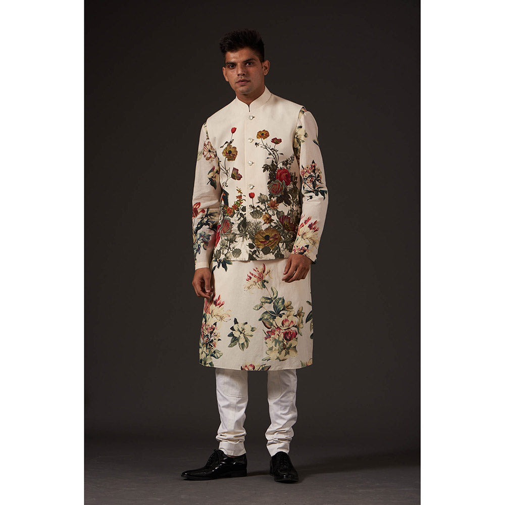 Rohit Bal Ivory Floral Digital Printed Nehru Jacket